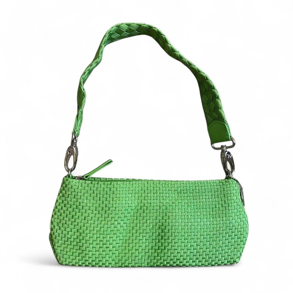 The Sak Woven Lime Green Nylon Baguette Shoulder Bag Purse Y2K Indie Sleaze OS